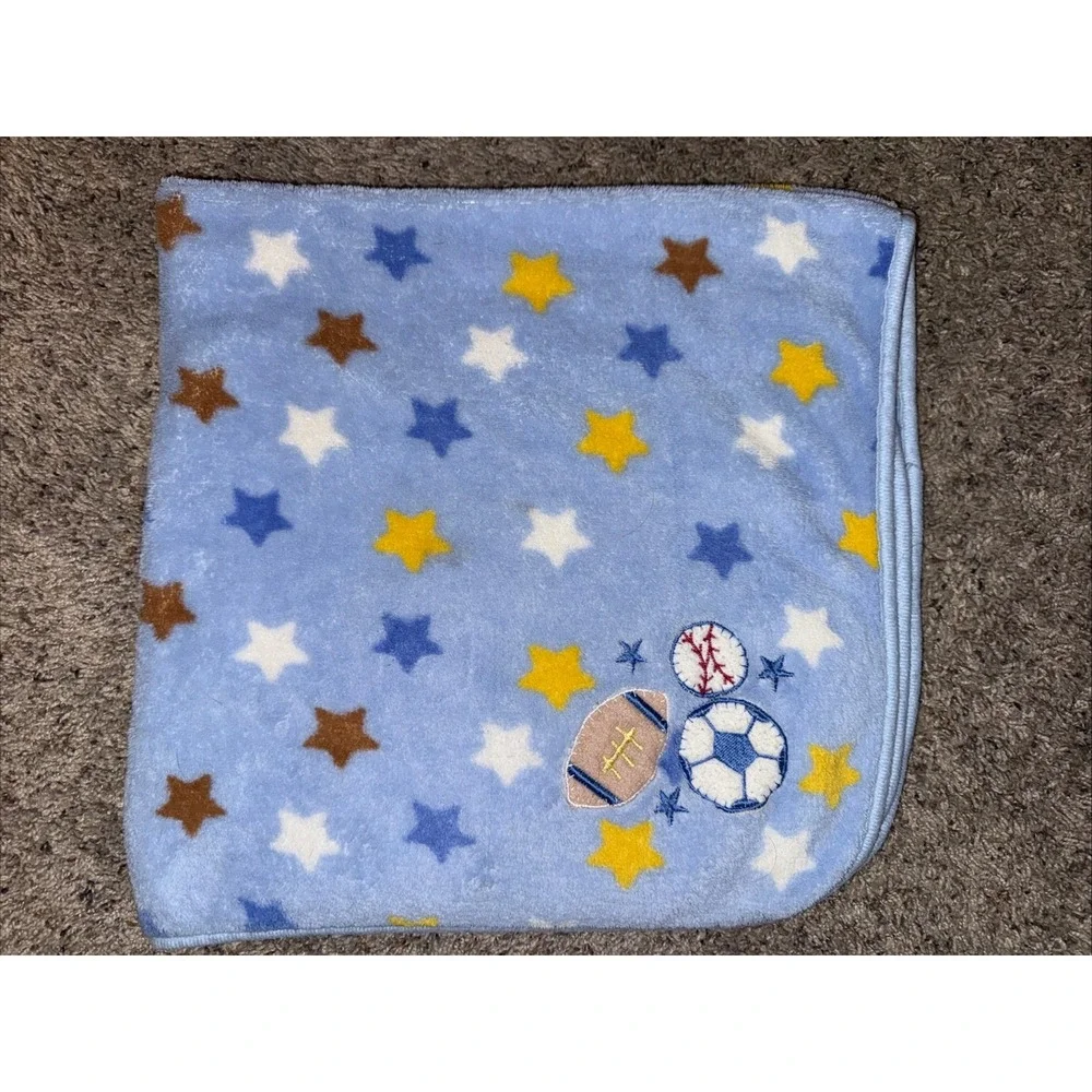 Regent Baby Products Blue with Stars Football/baseball/soccer Plush Star Blanket